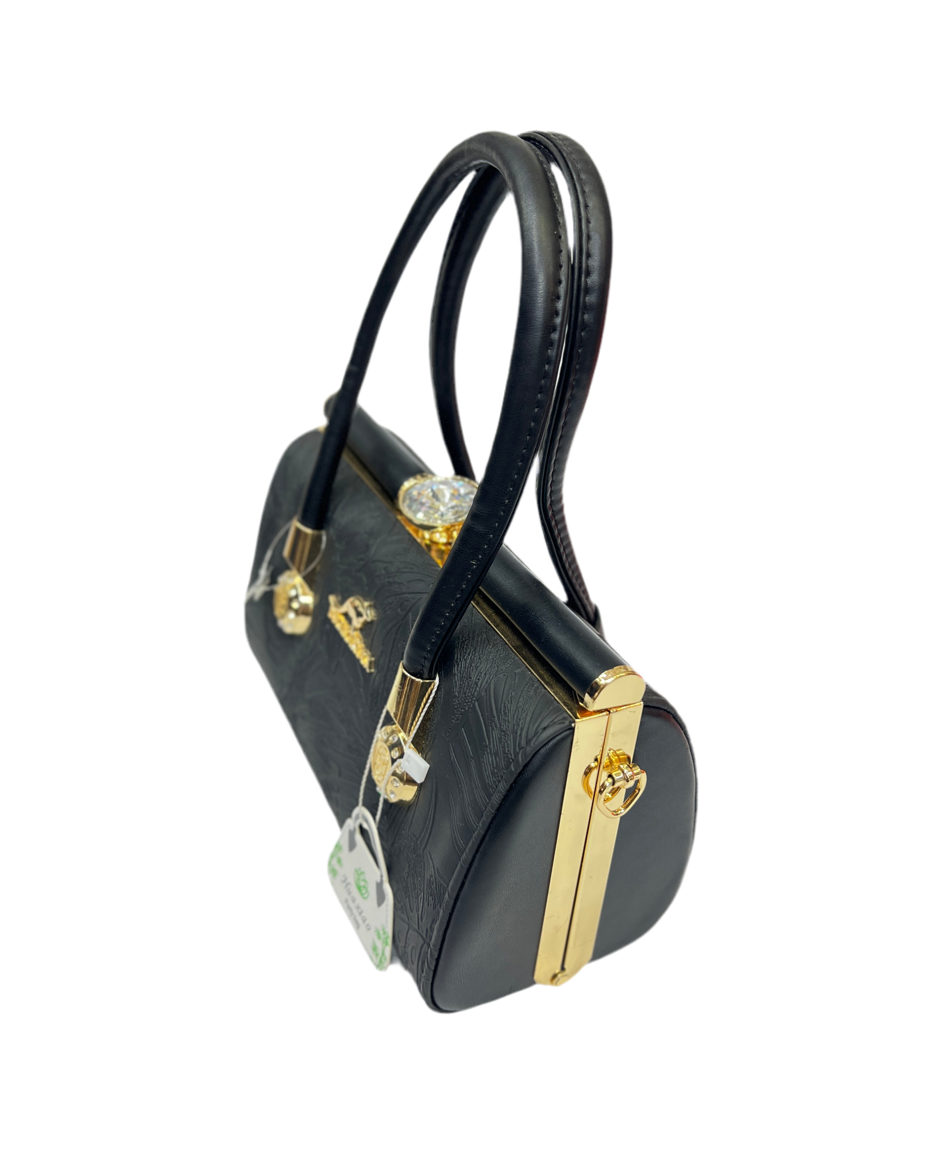 Luxury Leather Handle Handbag with Stone Lock & Textured Finish SA jewelry pk