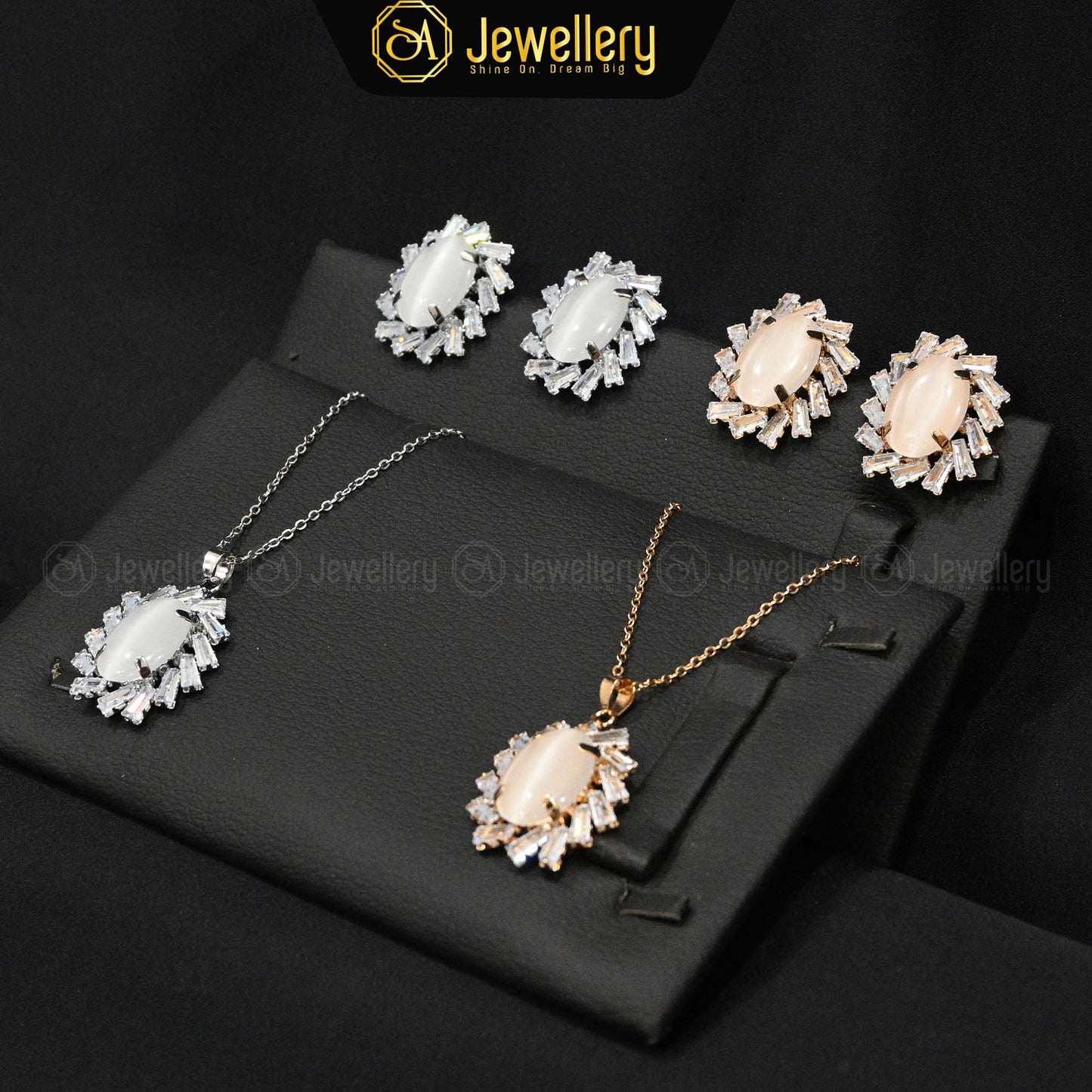 Elegant Oval Crystal Pendant & Earring Set