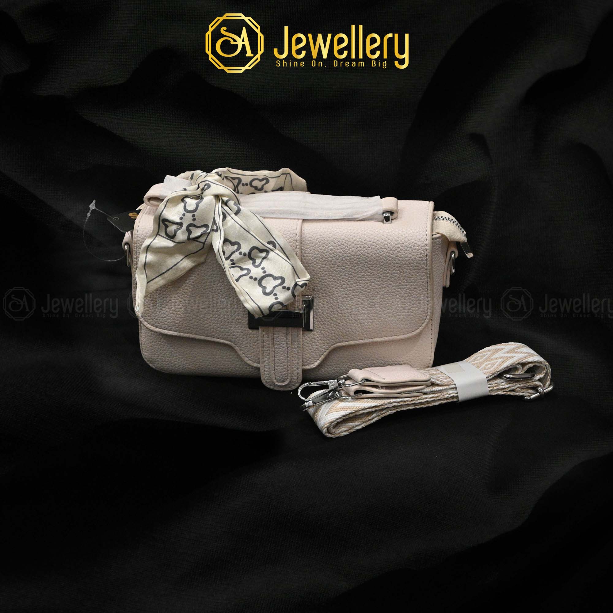 Elegant Textured Mini Crossbody Bag with Scarf Accent