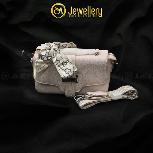 Elegant Textured Mini Crossbody Bag with Scarf Accent