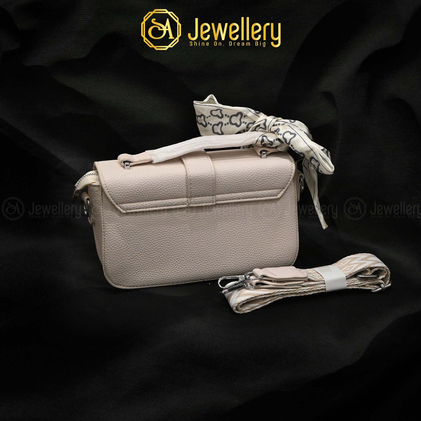 Elegant Textured Mini Crossbody Bag with Scarf Accent