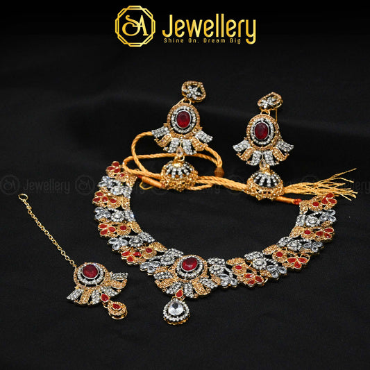 Gold & Silver Zircon Necklace Set