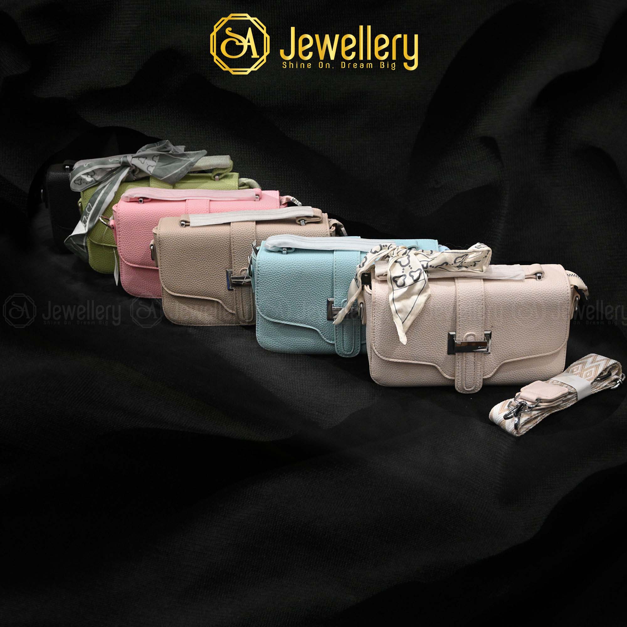 Elegant Textured Mini Crossbody Bag with Scarf Accent