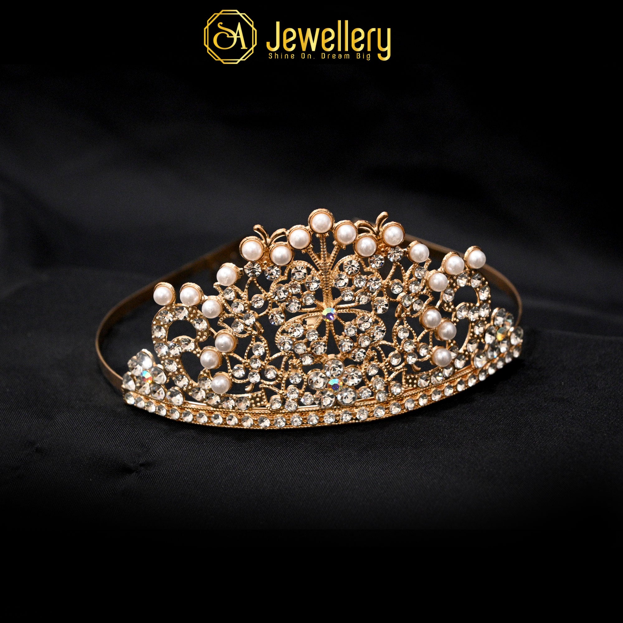 Elegant Pearl & Zircon Crown