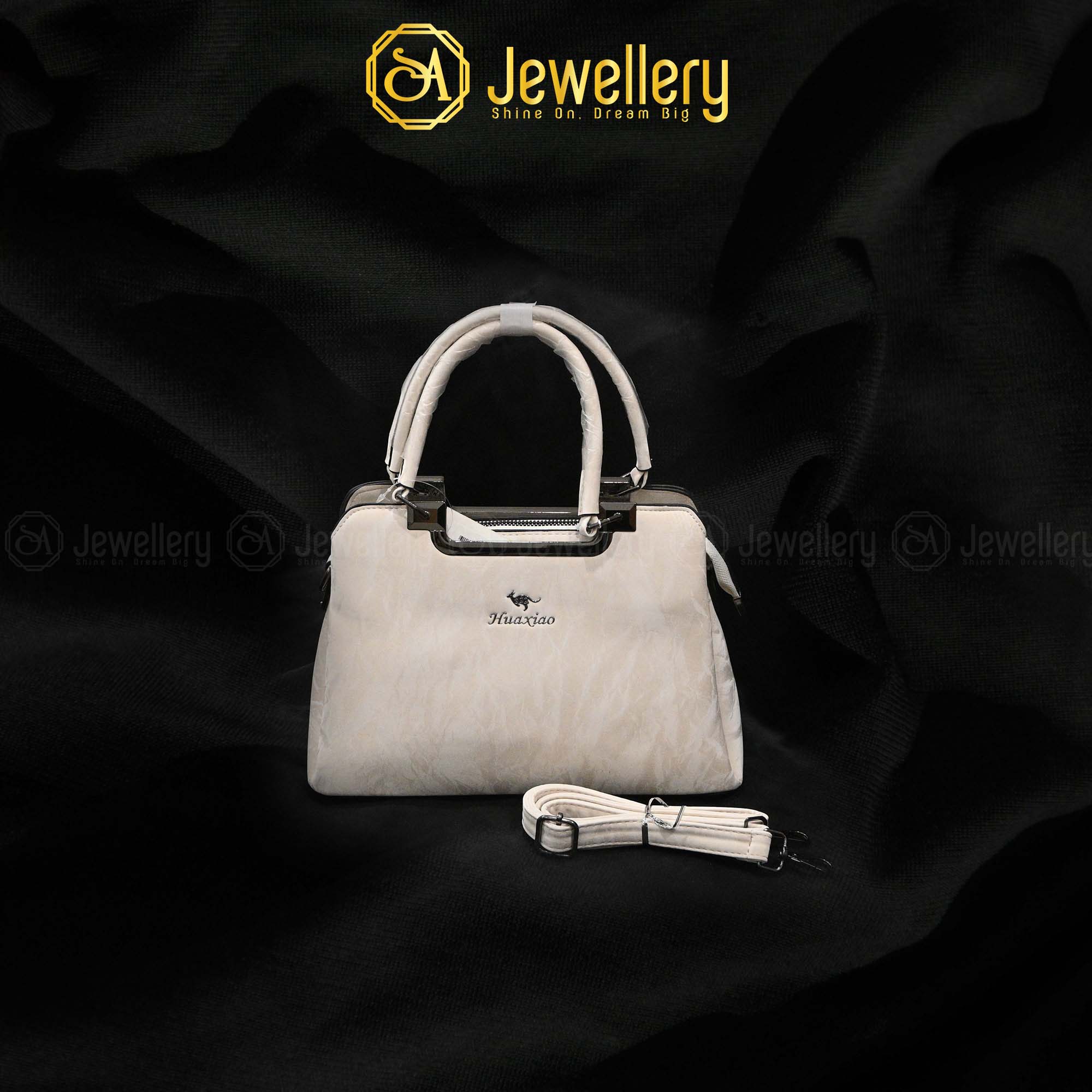 Elegant Textured Shoulder Bag with Metal Handle