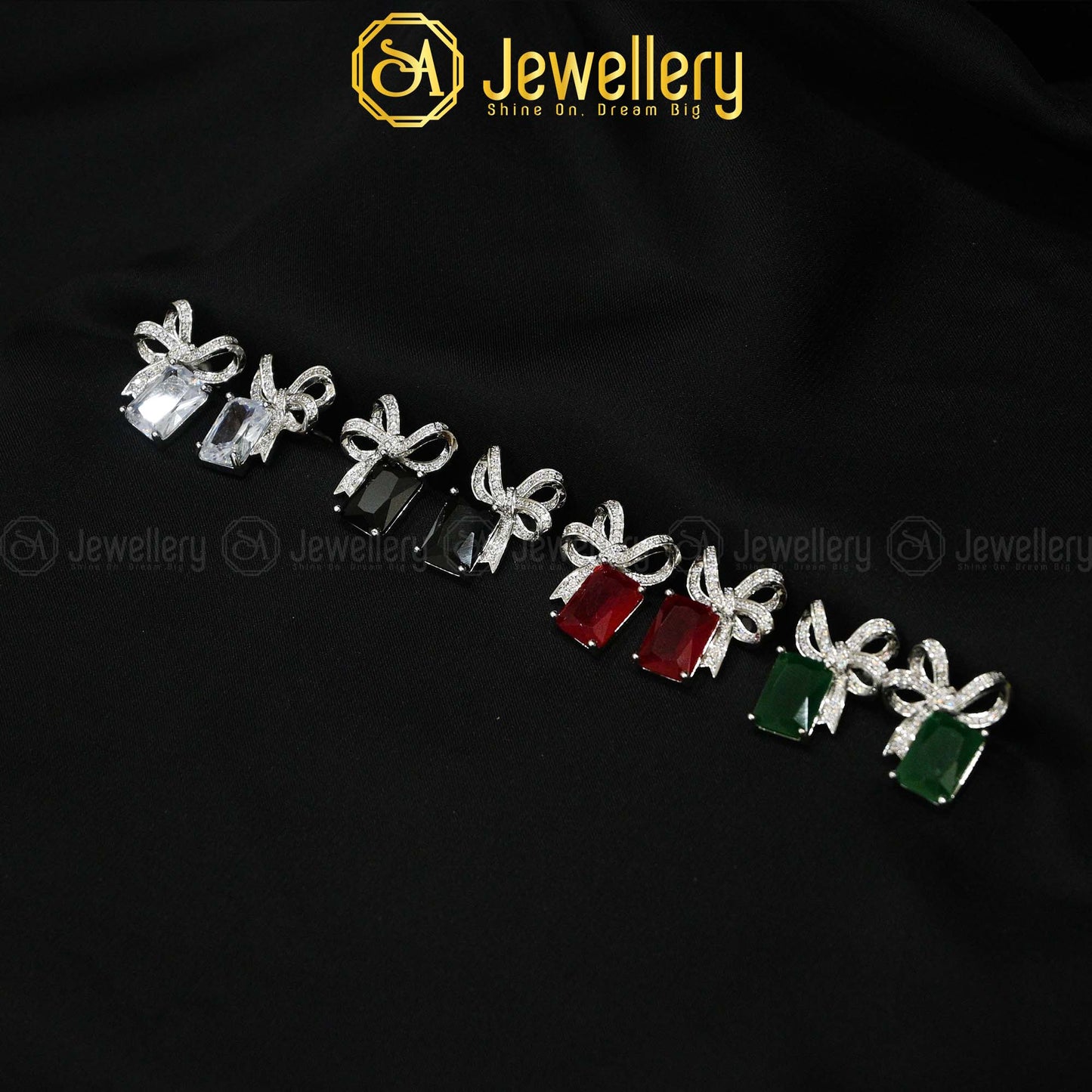 Jerao Zarkan Stone Bow Earrings - Silver