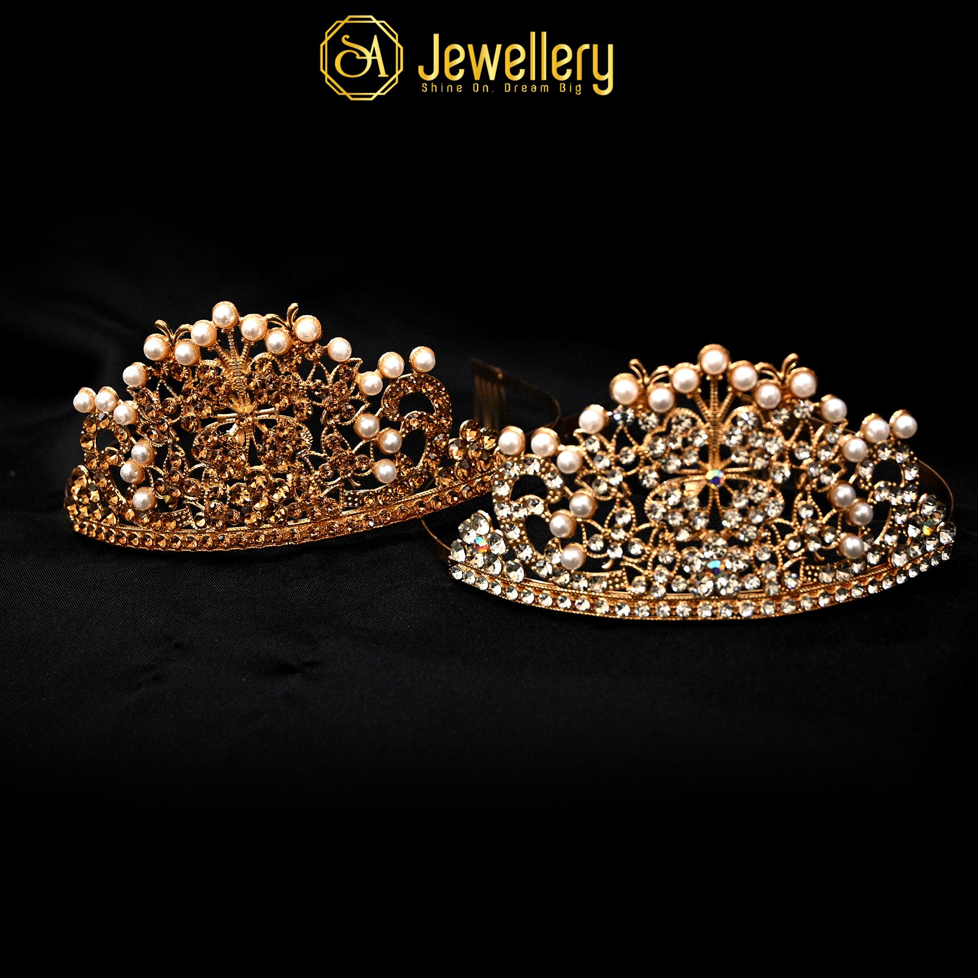 Elegant Pearl & Zircon Crown