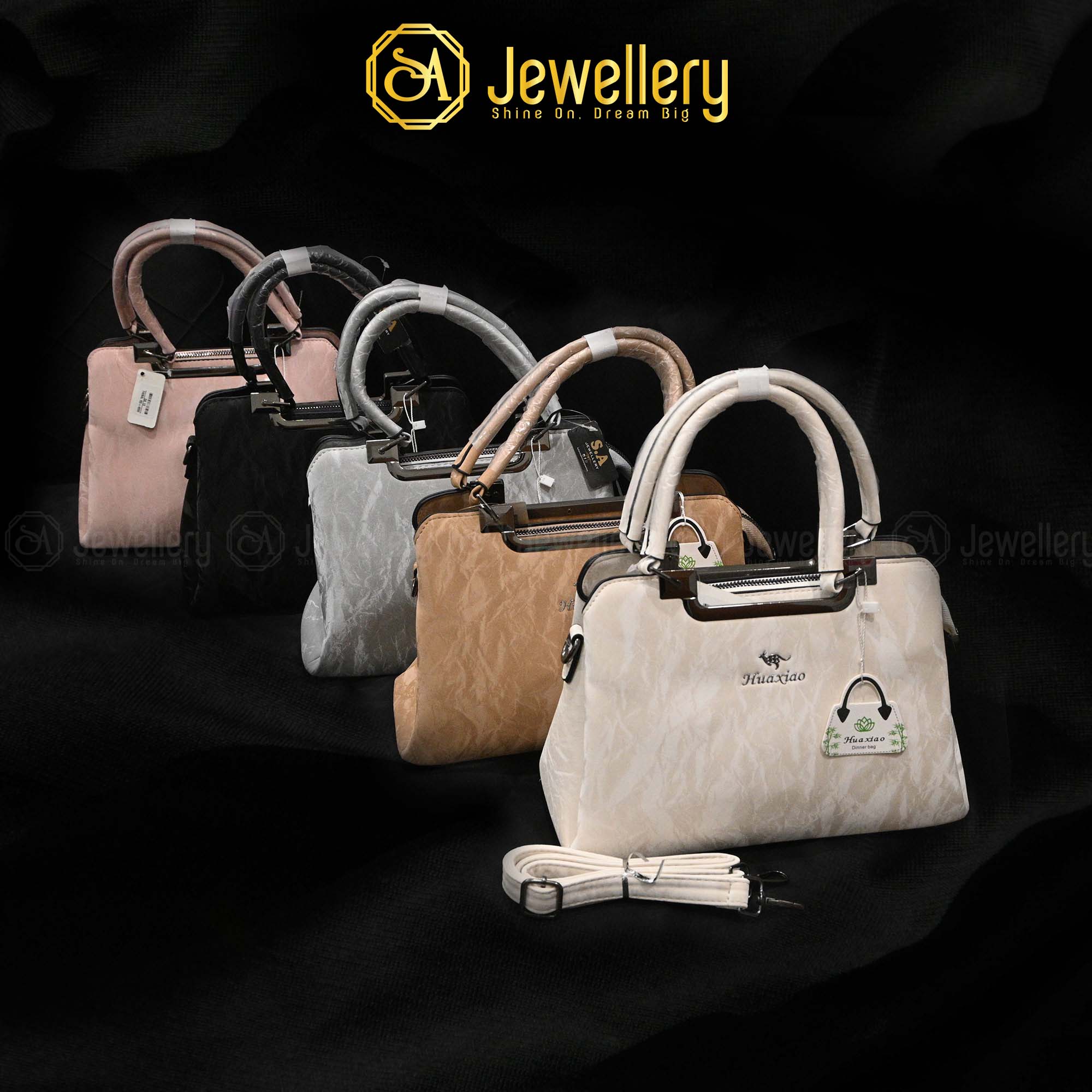 Elegant Textured Shoulder Bag with Metal Handle