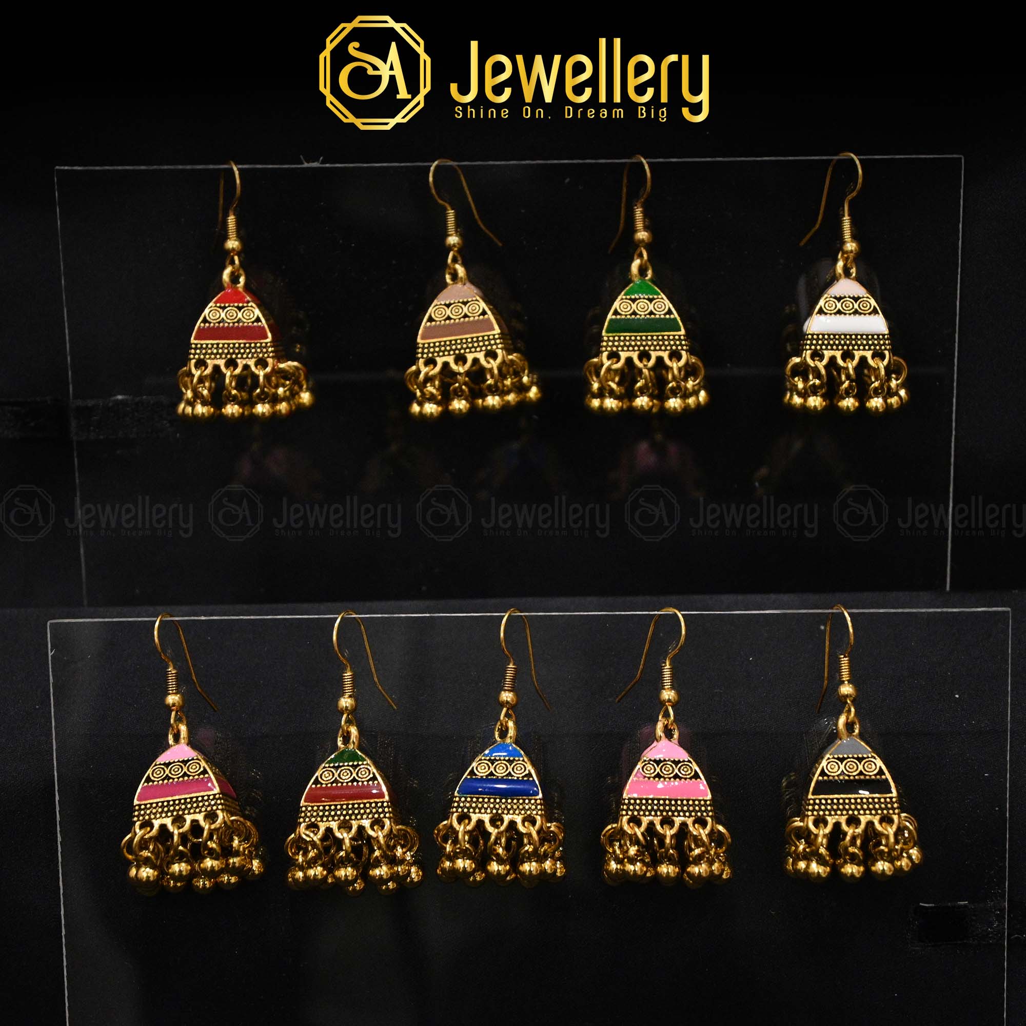 Traditional Gold-Toned Meenakari Jhumki Earrings