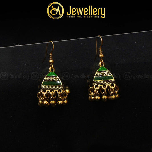 Traditional Gold-Toned Meenakari Jhumki Earrings