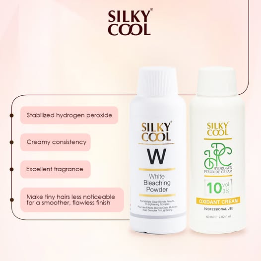 Silky Cool White Bleaching Powder, 50g and Silky Cool Hydrogen Cream 6% 10 Vol , 60g