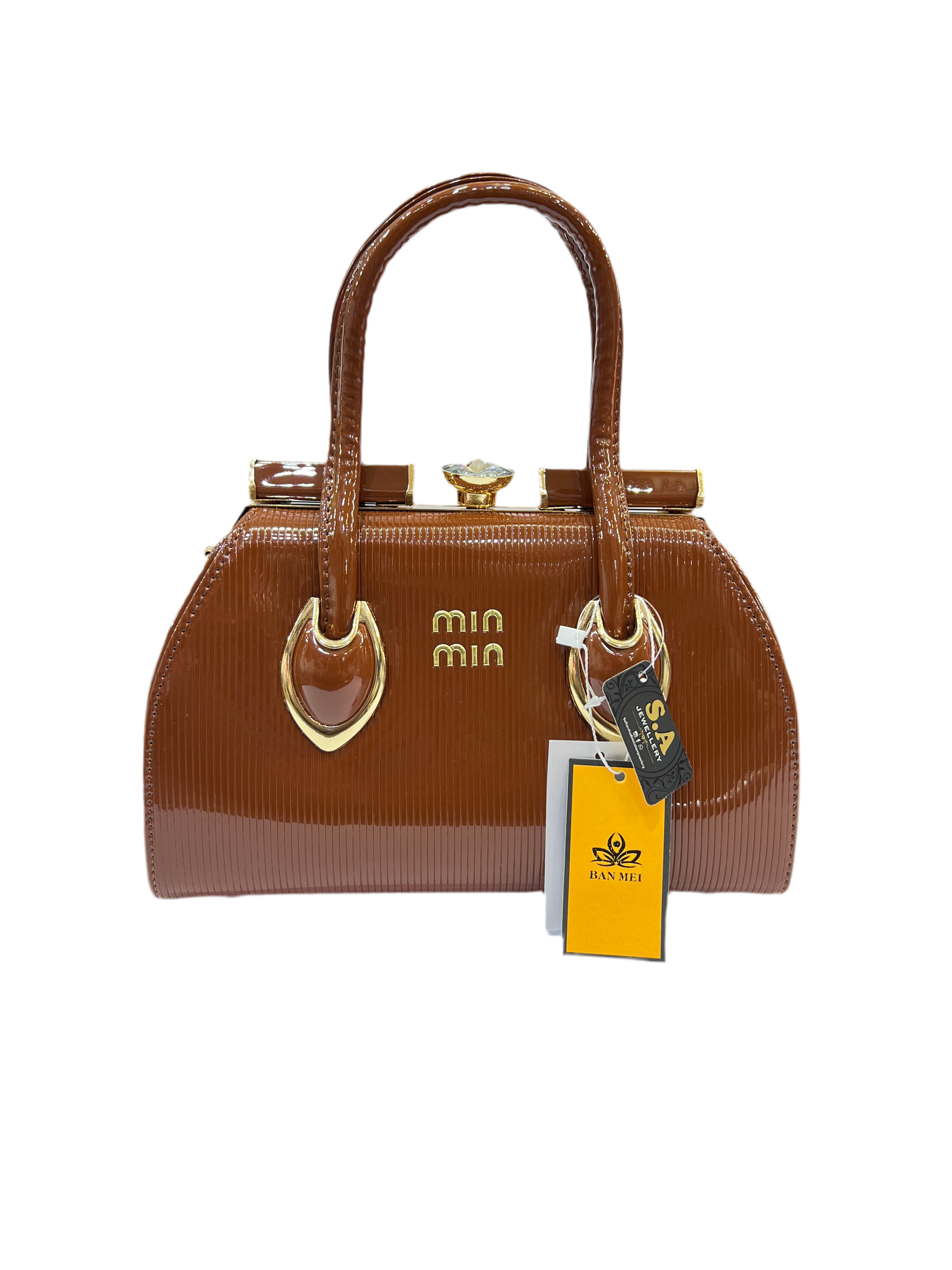 Luxury Rexine Handbag with Golden Chain – Medium Size Shoulder Bag for Women SA jewelry pk