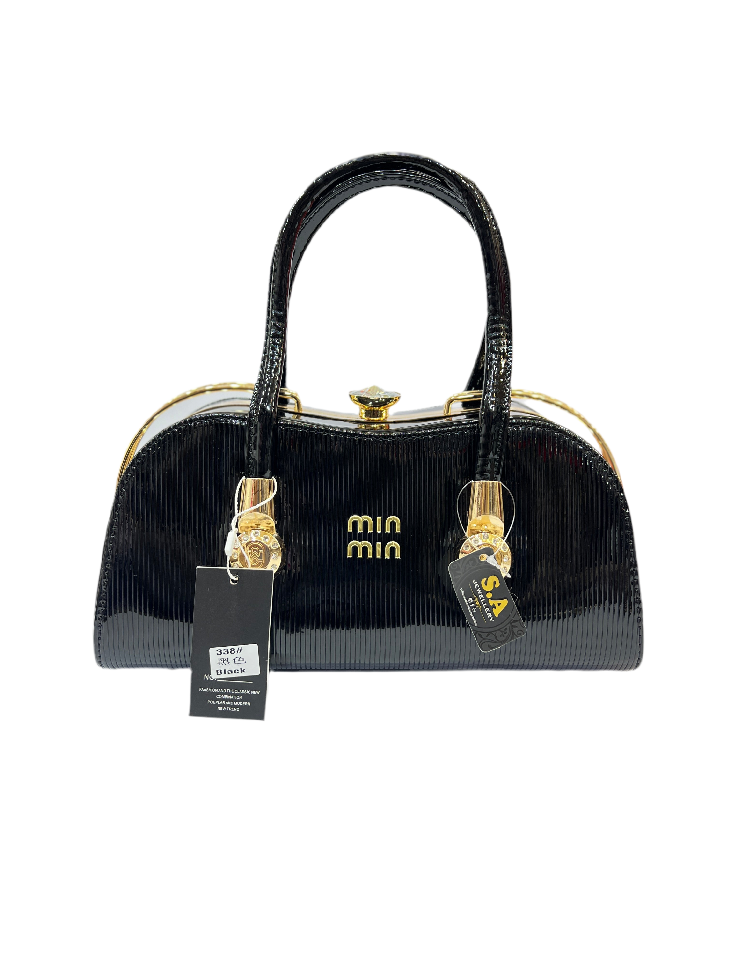 Elegant Rexine Handbag with Metal Stone-Studded Sides – Stylish & Durable SA jewelry pk