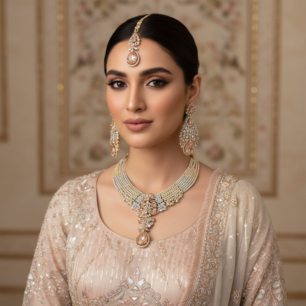 “AD-1 Carrot two tone Necklace Set – Gold-Plated Jewelry with Original Stones for Weddings & Parties” SA jewelry pk