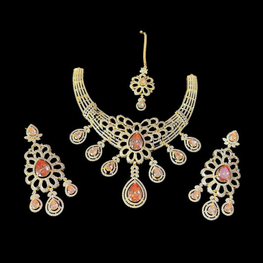 “AD-1 Carrot Necklace Set – Gold-Plated Jewelry with Original Stones for Weddings & Parties” SA jewelry pk