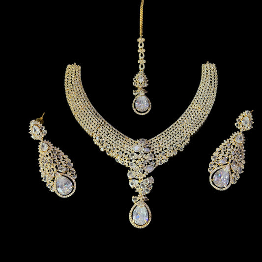 “AD-1 Carrot two tone Necklace Set – Gold-Plated Jewelry with Original Stones for Weddings & Parties” SA jewelry pk