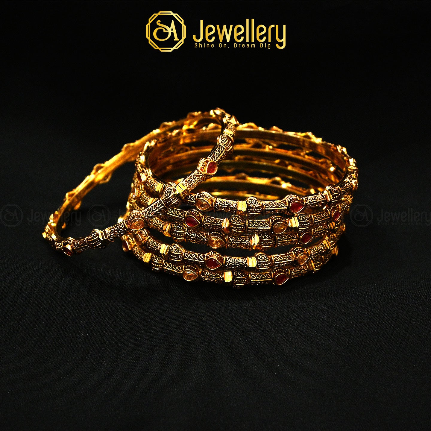 6-Piece Golden Antique Bangles Set