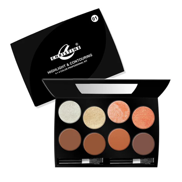 CHRISTINE HIGHLIGHT & CONTOURING 4+4 COLOR PROFESSIONAL KIT