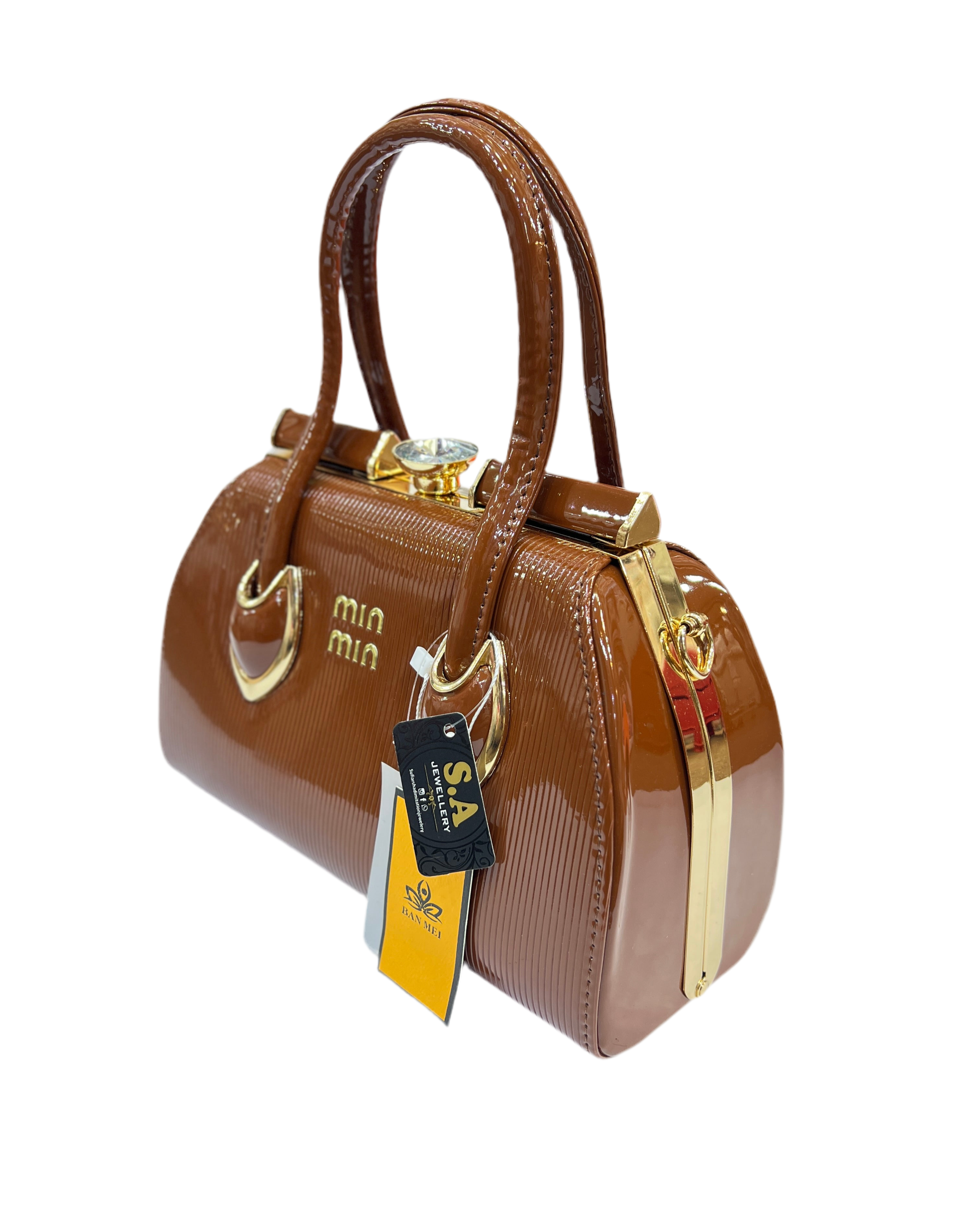 Luxury Rexine Handbag with Golden Chain – Medium Size Shoulder Bag for Women SA jewelry pk