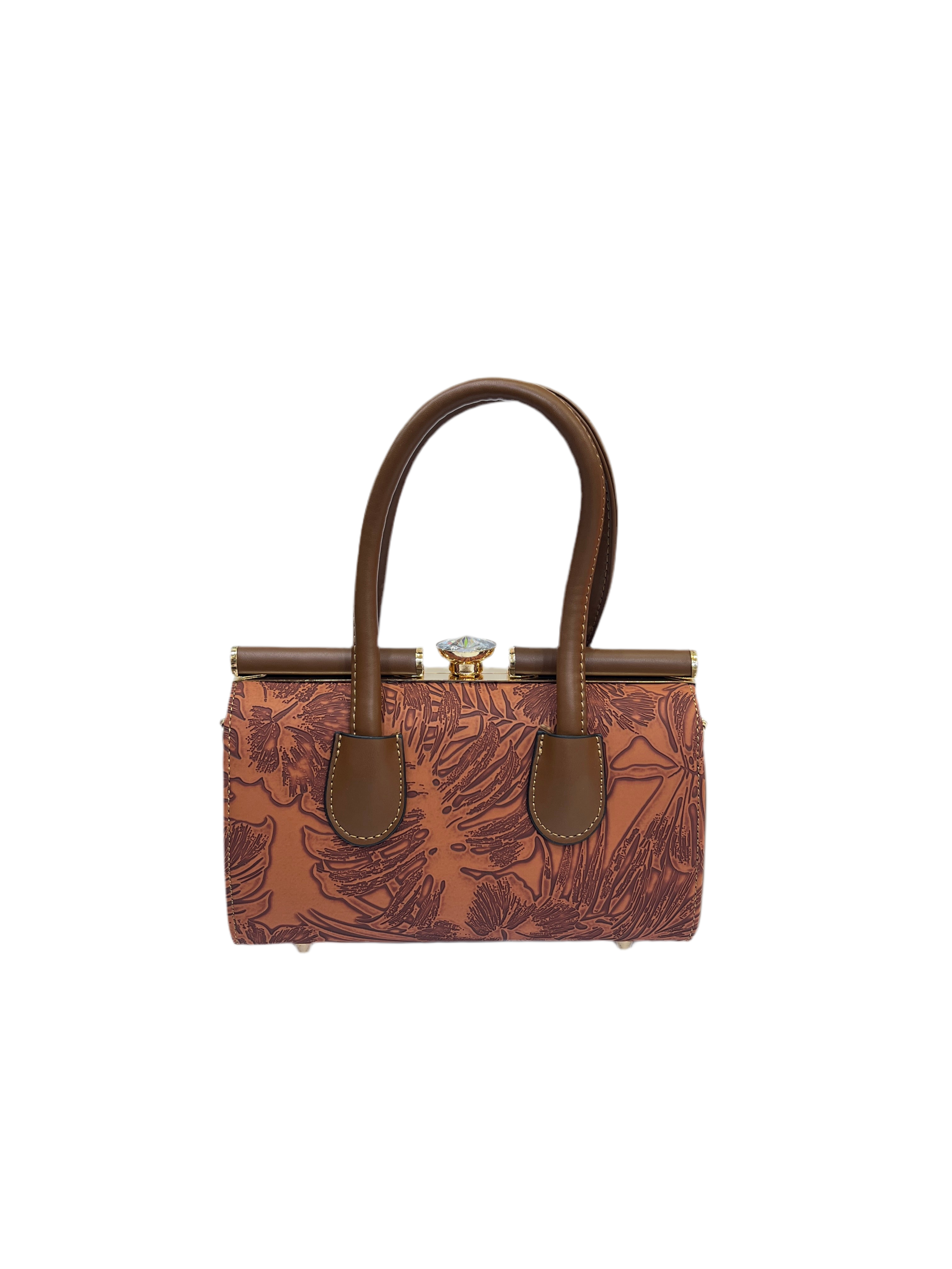 Luxury Leather Texture Handbag with Silver Stone Frame"