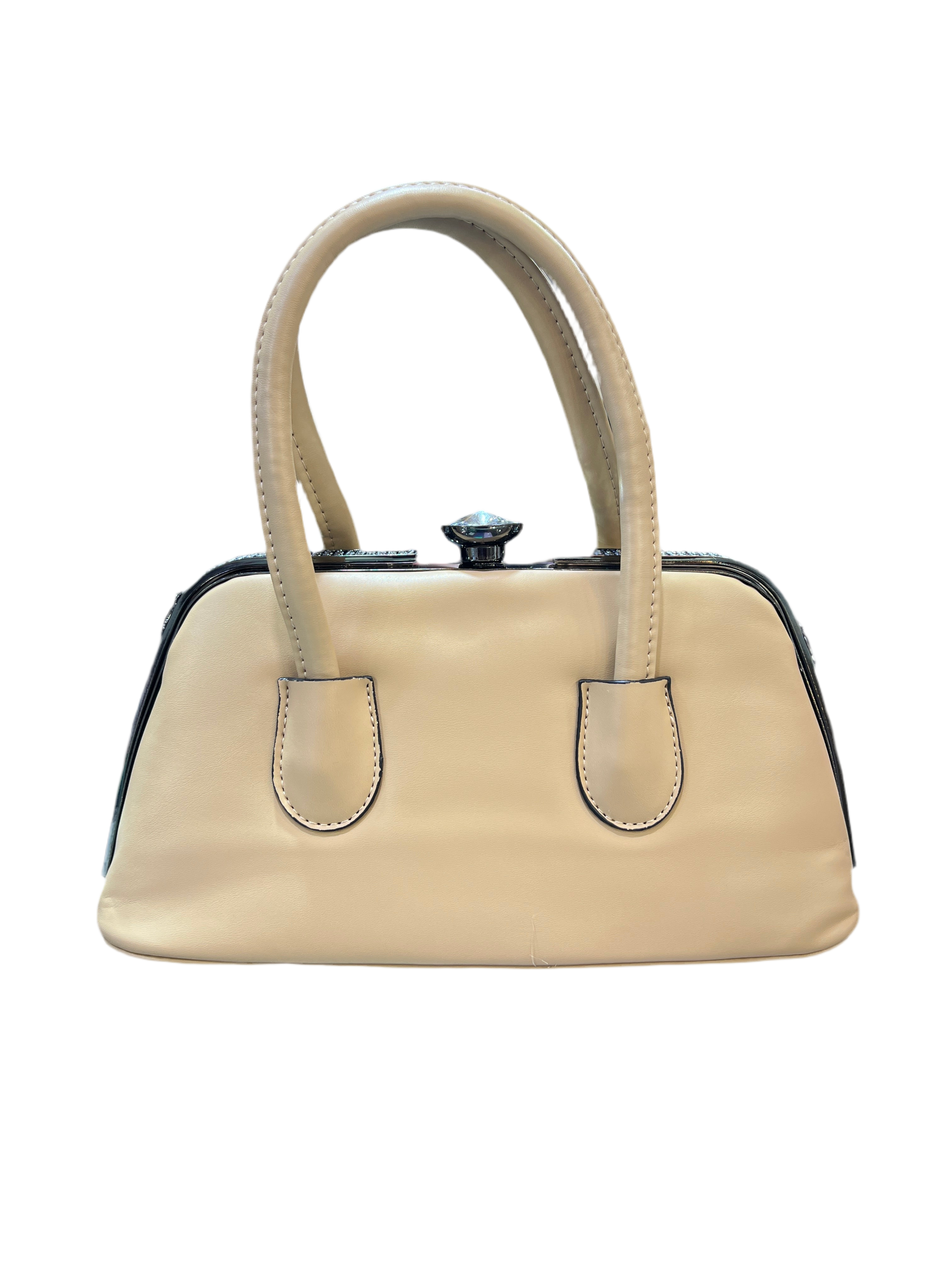 Elegant Rexine Handbag with Metal Stone-Studded Sides – Stylish & Durable SAJewelry pk