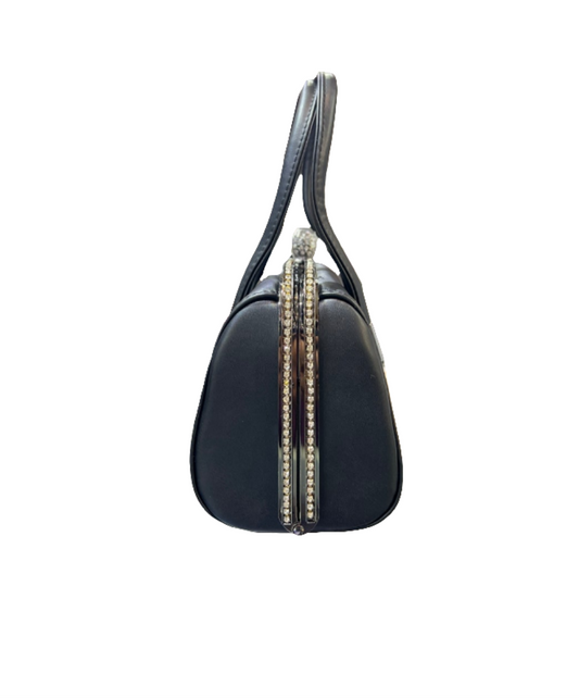 Elegant Rexine Handbag with Metal Stone-Studded Sides – Stylish & Durable SA jewelry pk