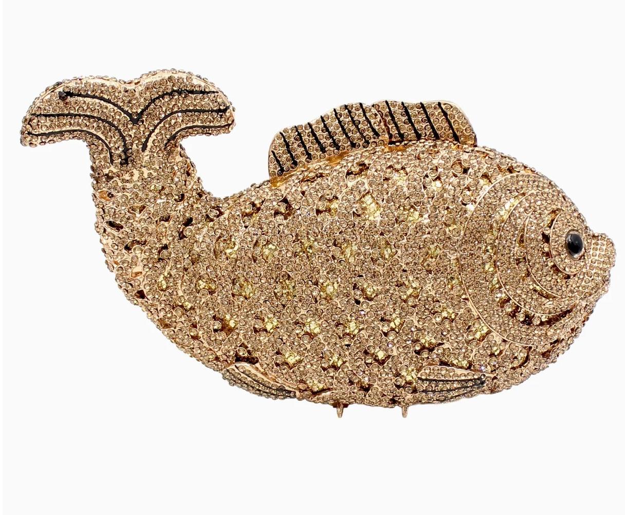 Luxury Fish Shape Clutch Bag – Unique Glitter Purse for Bridal, Wedding & Party Wear SA jewelry pk