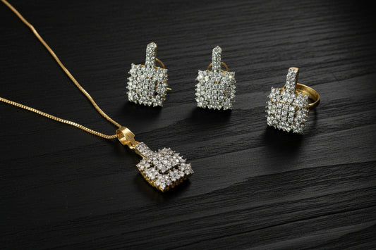 Gold plated 2 tone Ganga Jamni Jadao Zircon stones Pendant set SA jewelry pk