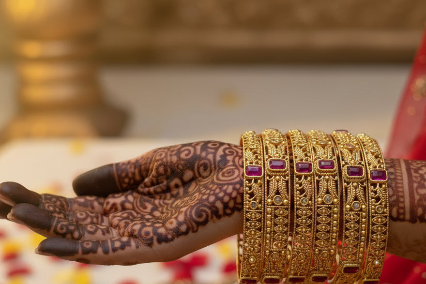 Rajwadi Antique Gold Plated Bangles | Ruby Stone Kangan Set SA jewelry pk