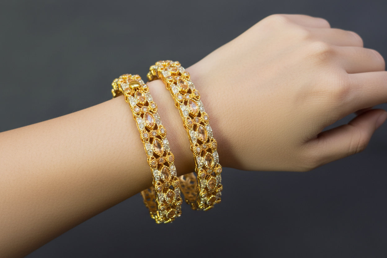 Gold Plated Ruby Stone openable bangles Set SA jewelry pk