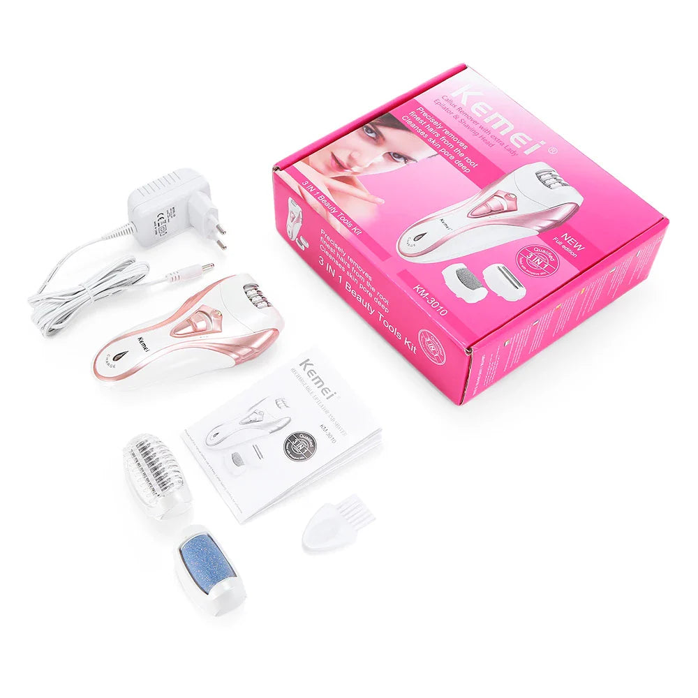 Km-3010 3 in 1 Rechargeable Epilator and Shaver and callus remover hair remover Threading Machine dual speed women hair clipper km-3010