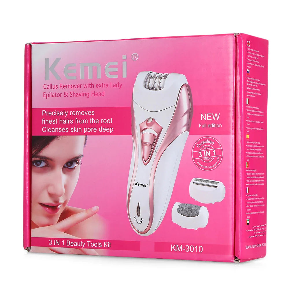 Km-3010 3 in 1 Rechargeable Epilator and Shaver and callus remover hair remover Threading Machine dual speed women hair clipper km-3010