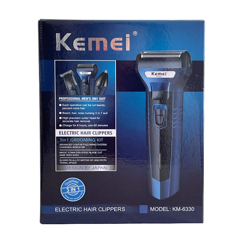 Kemei KM-6330 3 in 1 Professional Hair Trimmer Super Grooming Kit Shaver Clipper Nose Trimmer