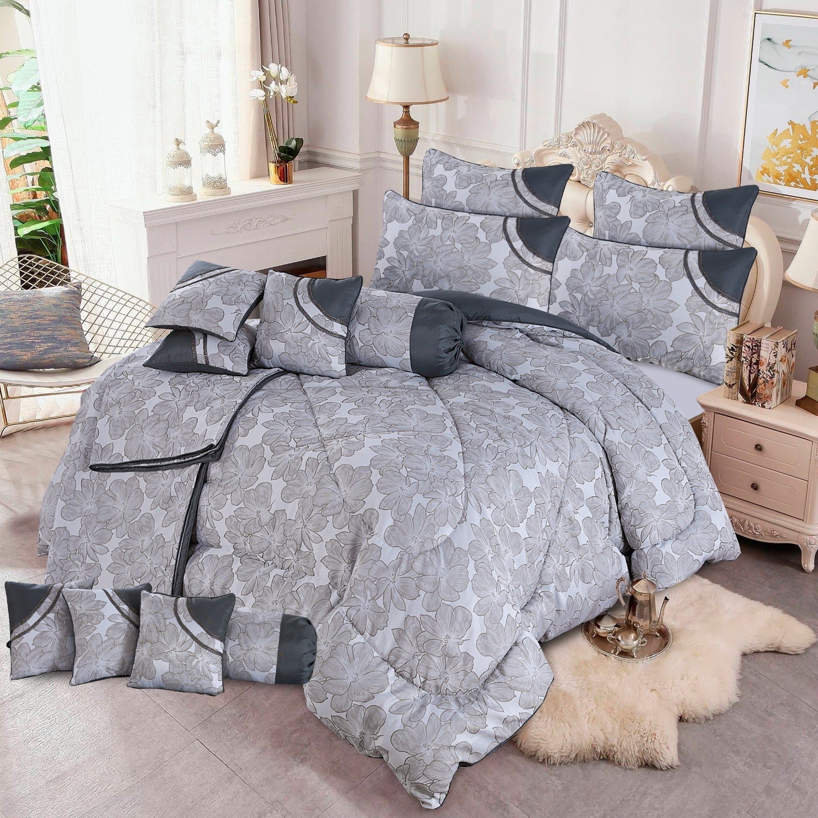 ARIZONA PLUS 
"14 PCS Luxury Bed Sheet Set – Complete Bedding Set with Pillow Covers, Cushions & Runner | SAJewelryPK.com