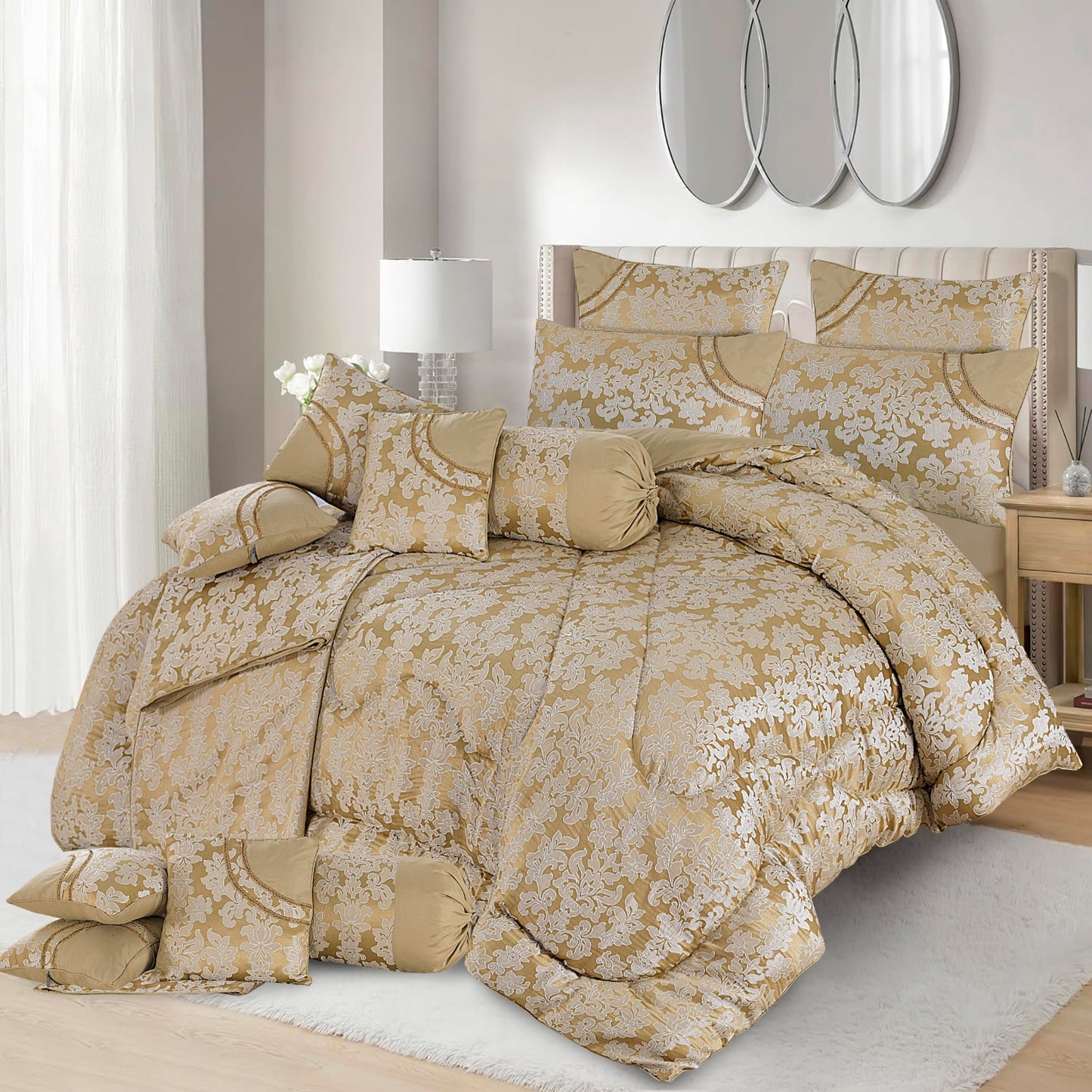 ARIZONA PLUS
"14 PCS Luxury Bed Sheet Set – Complete Bedding Set with Pillow Covers, Cushions & Runner | SAJewelryPK.com