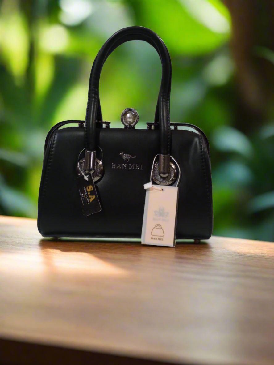 1. Elegant Leather Handbag with Pearl Lock & Stone SA jewelry pk