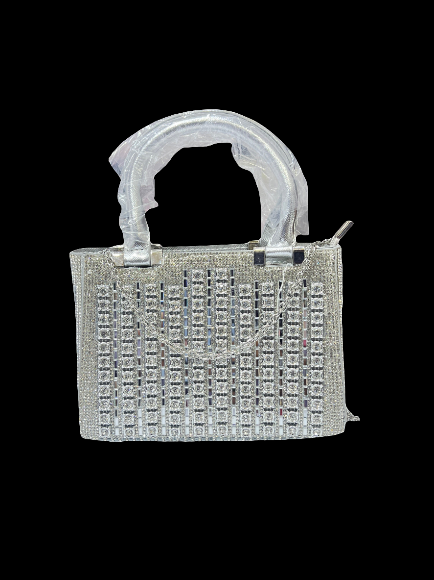 Luxury Silver Rectangle Stone Bag Stylish Party Clutch & Wedding Handbag sa jewellery pk