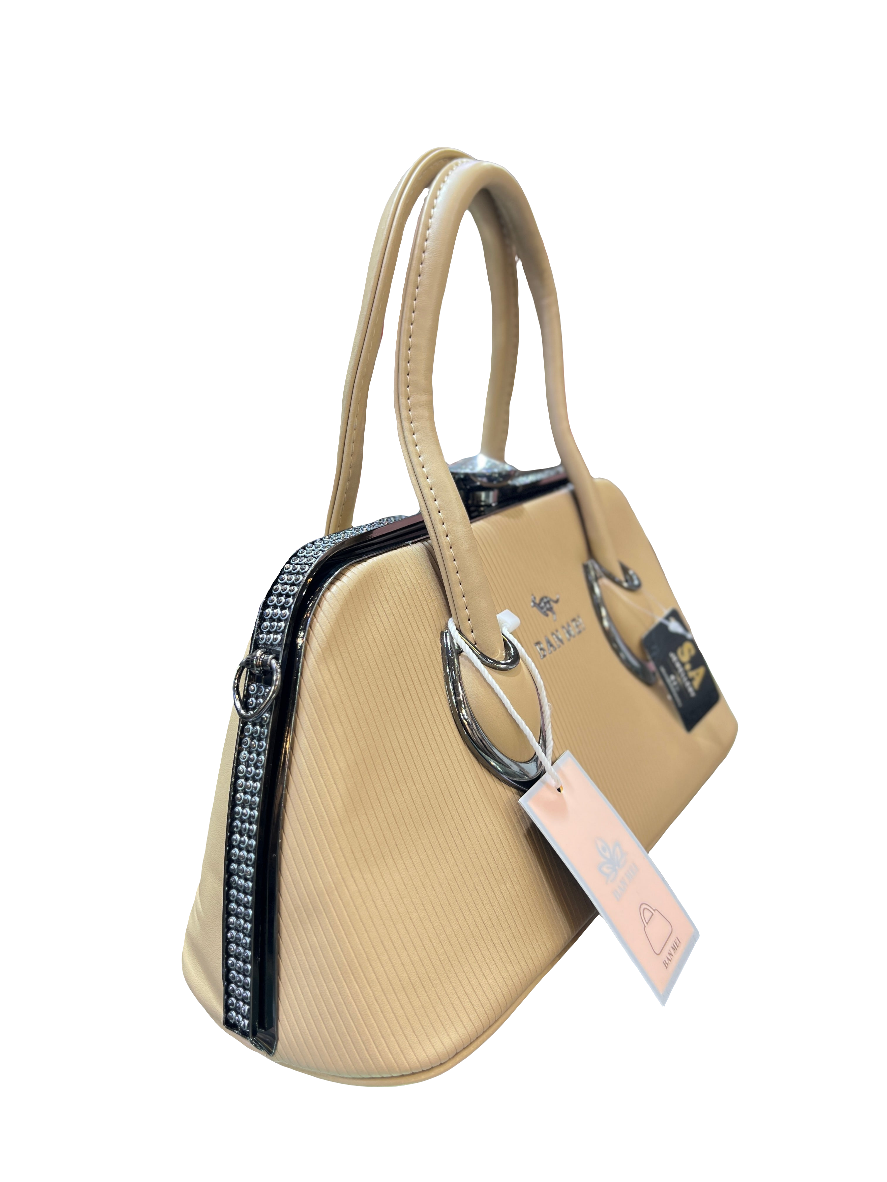 Elegant Rexine Handbag with Metal Stone-Studded Sides – Stylish & Durable SAJewelry pk