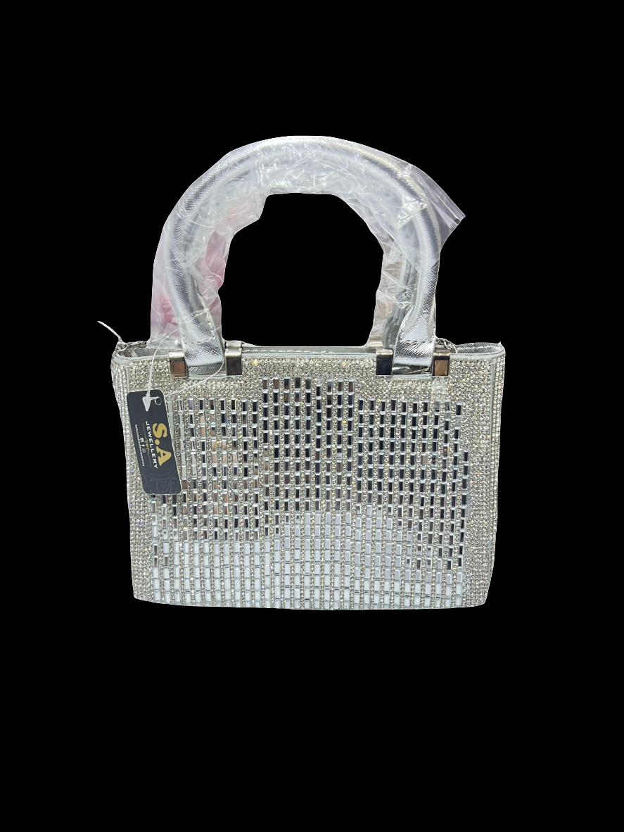Luxury Silver Stone Bag Stylish Party Clutch & Wedding Handbag SA jewelry pk