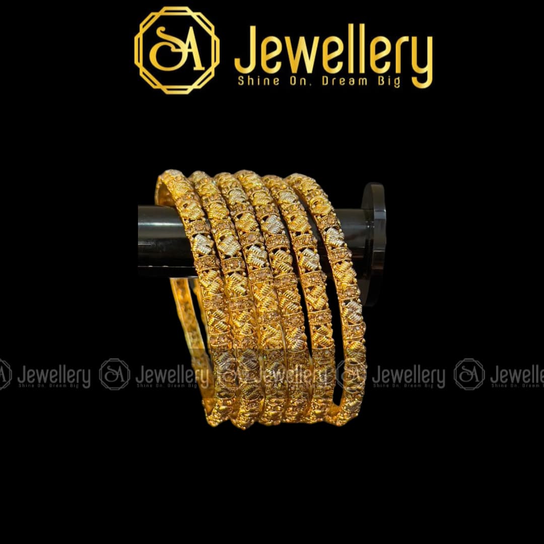 Luxury 6 Piece Gold Plated Bangle Set Elegant Lacquer & HandSet Stone Work Bangles Set SA jewelry pk