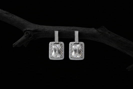 Premium Rectangle Emerald Cut Zircon Earrings with Radiant Gold Plating SA jewellery pk