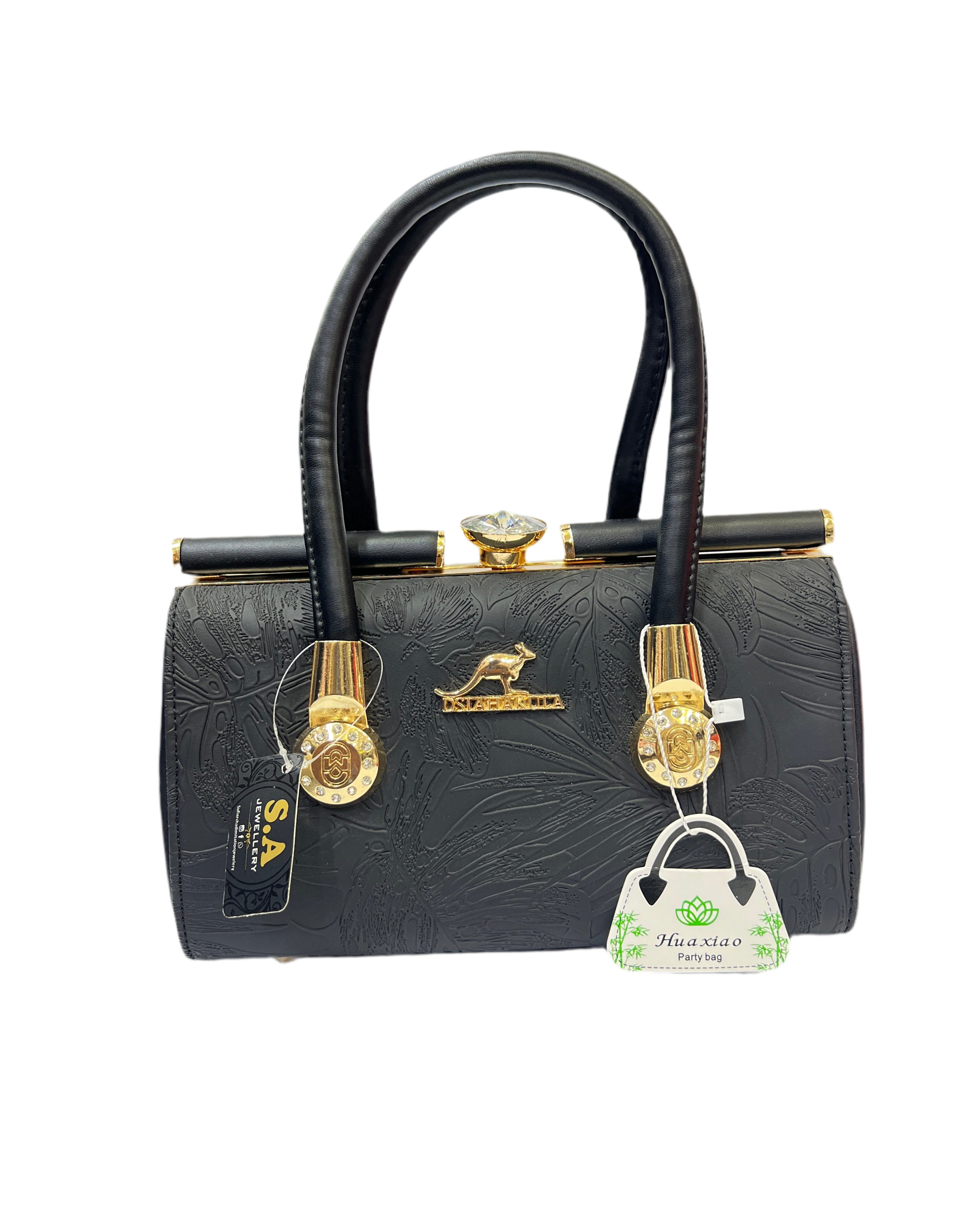 Luxury Leather Handle Handbag with Stone Lock & Textured Finish SA jewelry pk