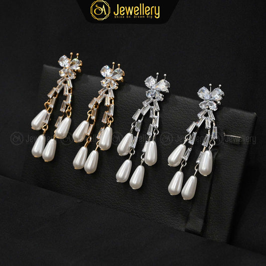 Elegant Pearl & Crystal Drop Earrings