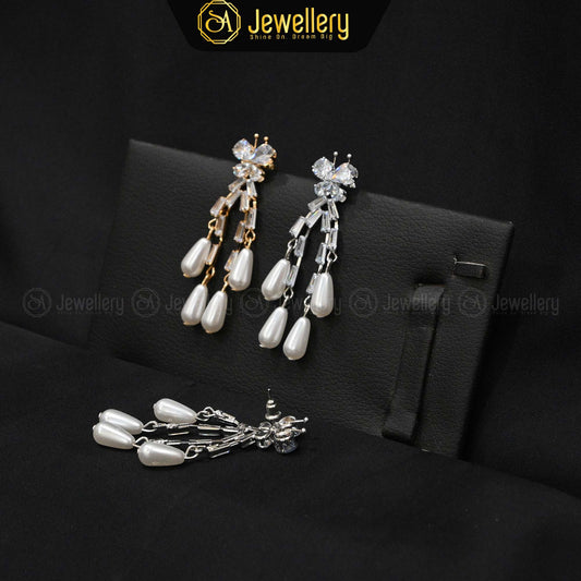 Elegant Pearl & Crystal Drop Earrings