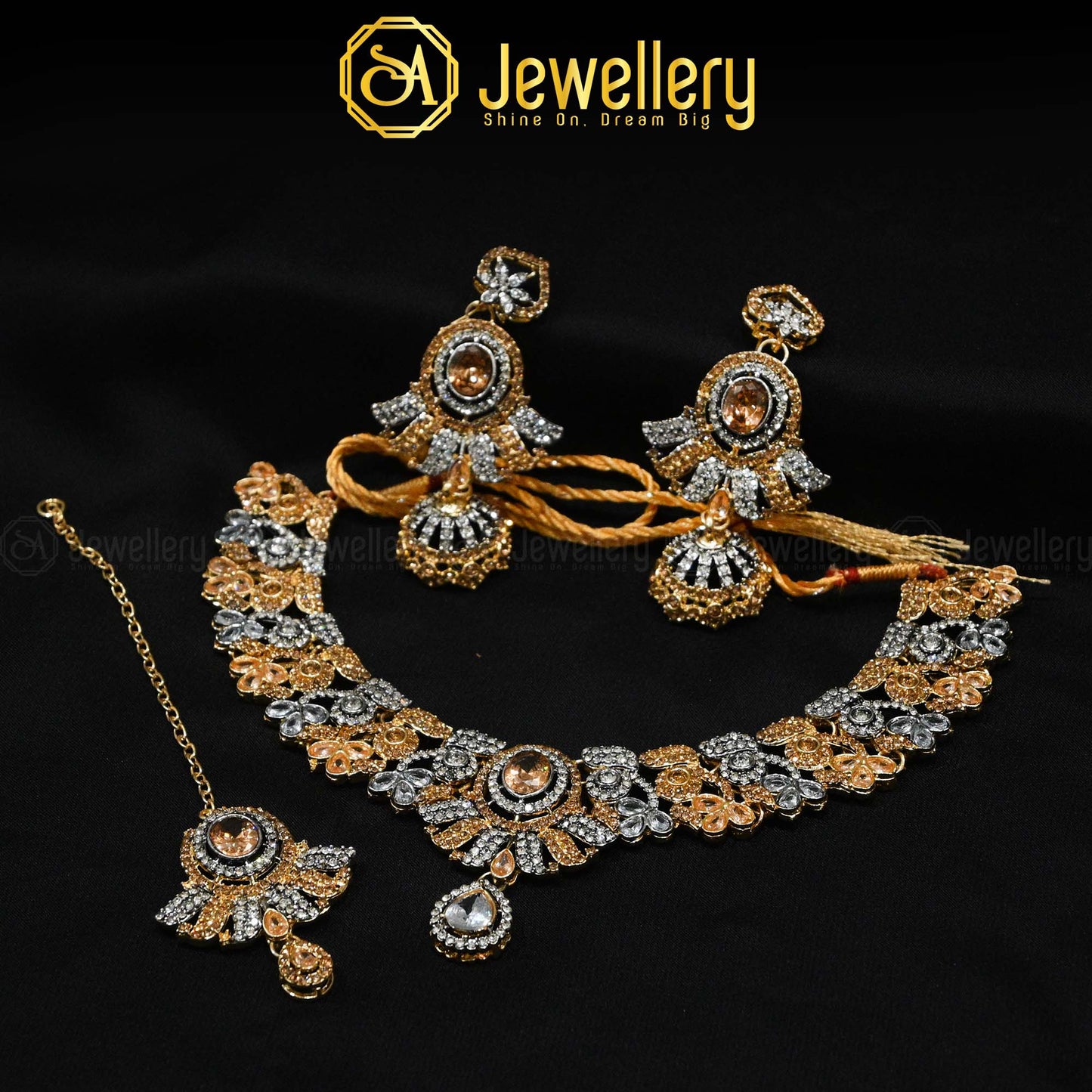 Gold & Silver Zircon Necklace Set