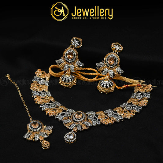 Gold & Silver Zircon Necklace Set