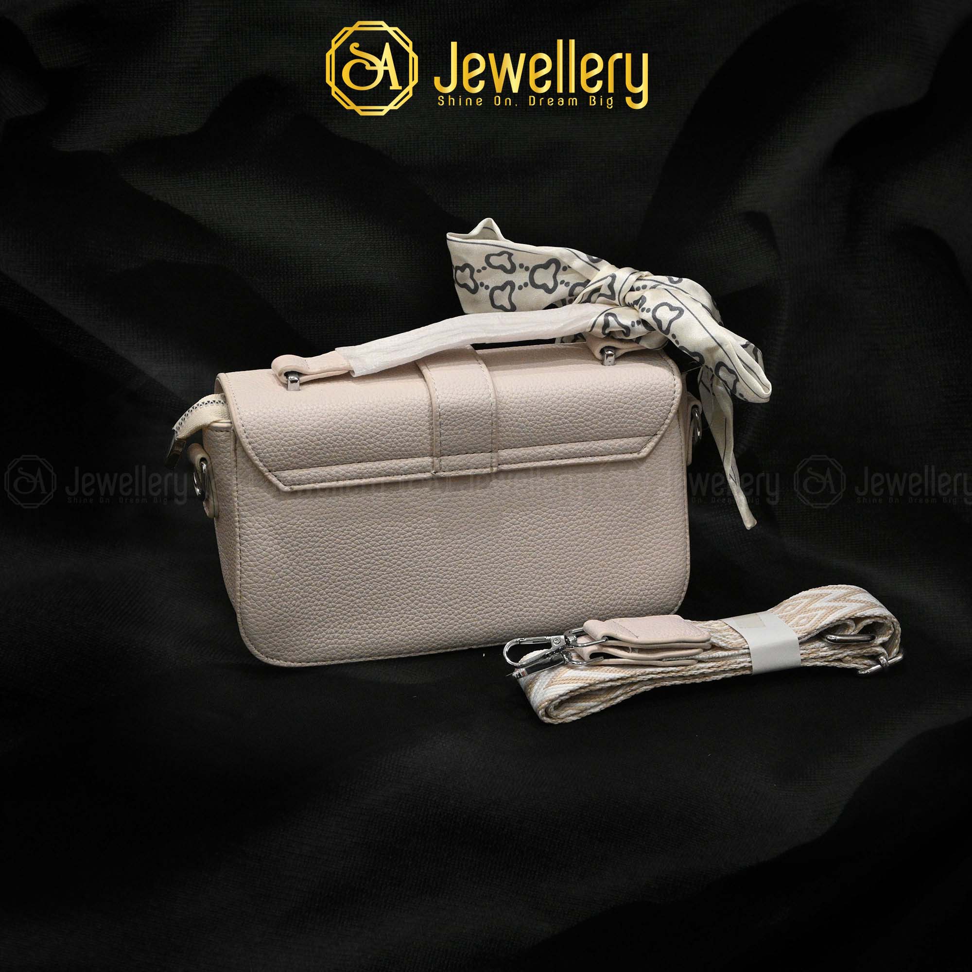 Elegant Textured Mini Crossbody Bag with Scarf Accent