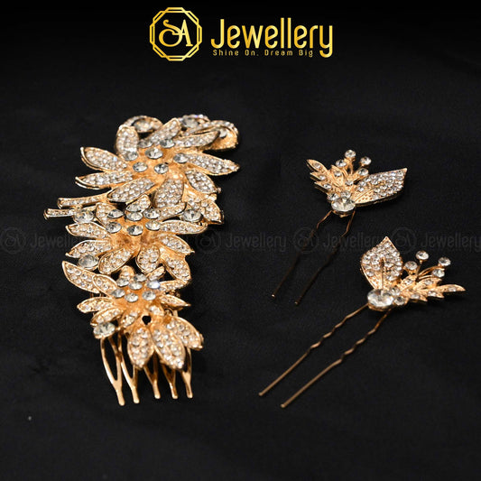 Sparkling Floral Metal Comb Set