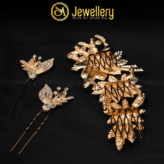 Sparkling Floral Metal Comb Set