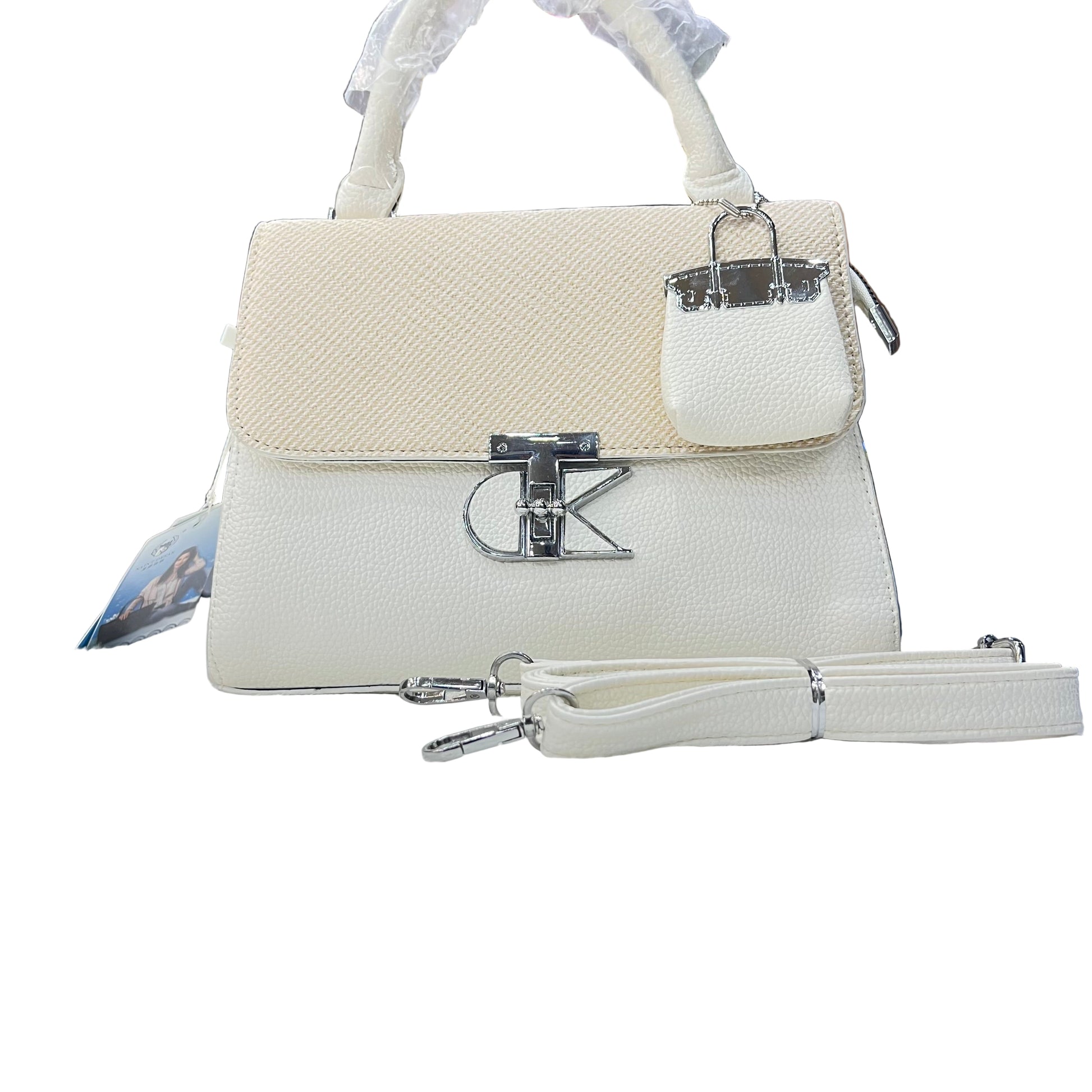 Elegant Two-Tone Top Handle Crossbody Bag for Women | Stylish Faux Leather Handbag with Mini Charm Purse SA jewelry pk 